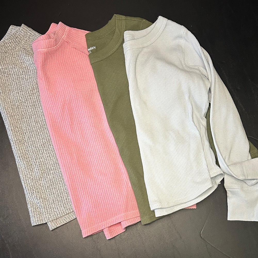 Waffle Knit Tops in Gray, Pink, Green, and Baby Blue